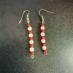 2 for $4 Elegant Red and Pearl Beaded Earrings
